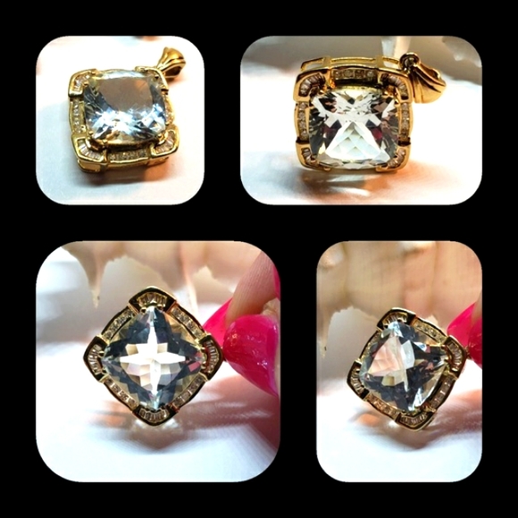 No longer available Large Brazilian Aquam/Diamond Pendant 14KYG - Picture 5 of 7